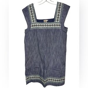 Faherty Hailee Navy Jacquard Organic Cotton Dress Medium
